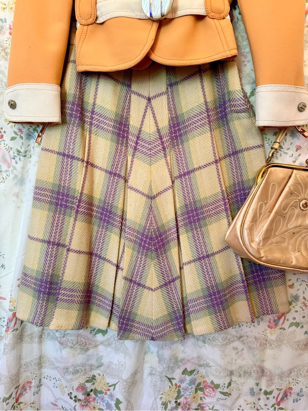 Vintage 1950s Plaid Pleated Midi Skirt Small - Picture 3 of 14